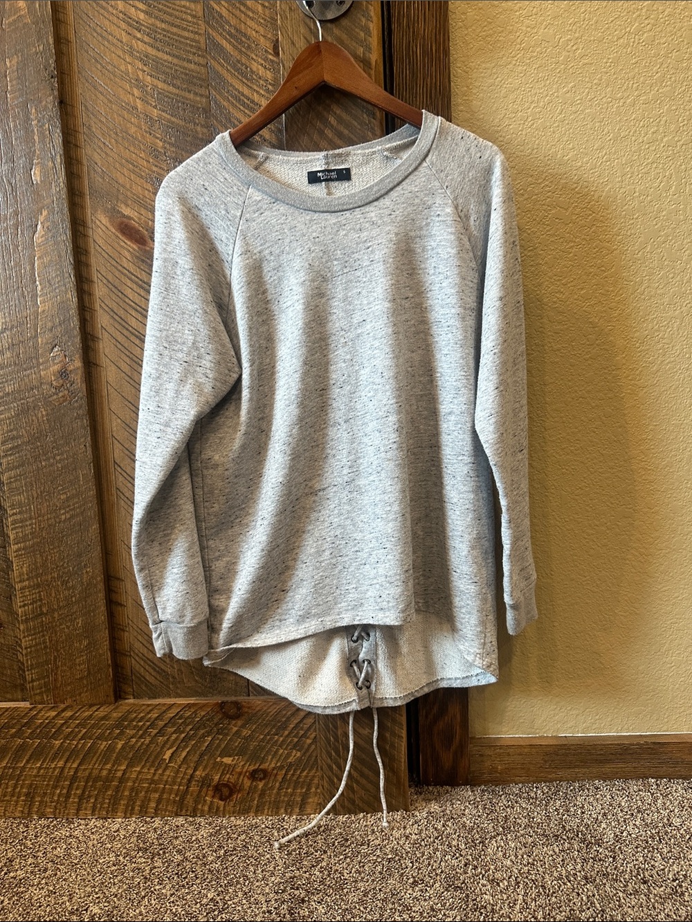 Michael Lauren Heather Gray Crewneck Sweater with Drawstring Hem